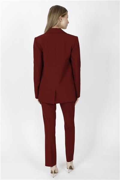 Oversize Tek Düğme Klasik Ceket & Cepli Boru Paça Pantolon Kadın Takım Elbise-Bordo