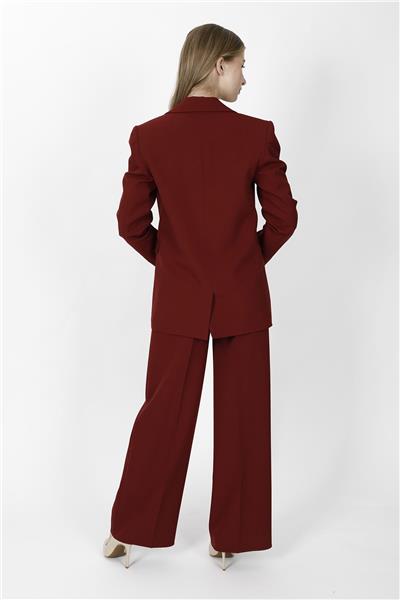Oversize Tek Düğme Klasik Ceket & Cepli Klasik Palazzo Kadın Pantolon-Bordo