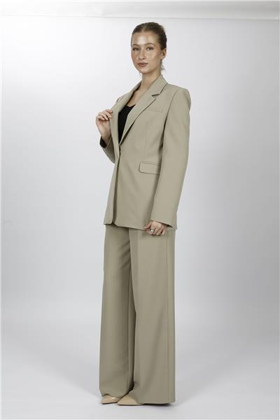Oversize Tek Düğme Klasik Ceket & Cepli Klasik Palazzo Kadın Pantolon-Bambu