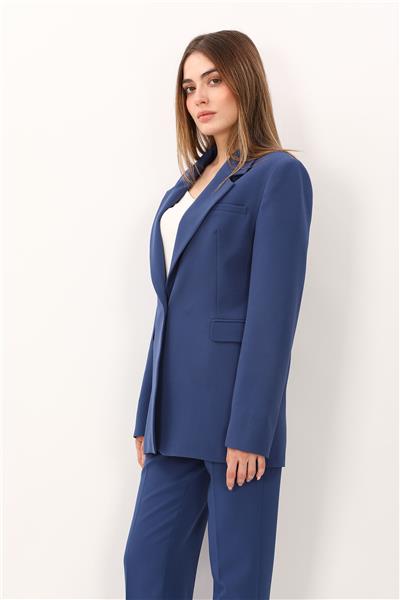 Oversize Tek Düğme Klasik Kadın Ceket-İndigo