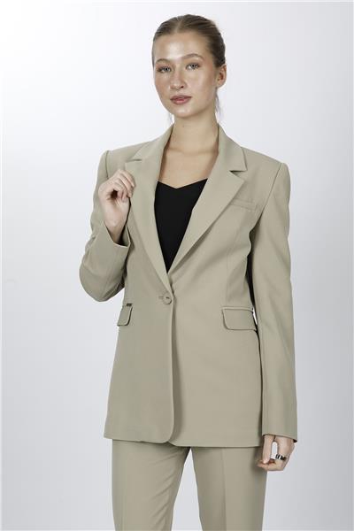 Oversize Tek Düğme Klasik Kadın Ceket-Bambu
