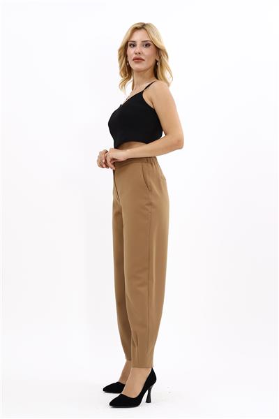 Paçası Pileli Pantolon-Camel