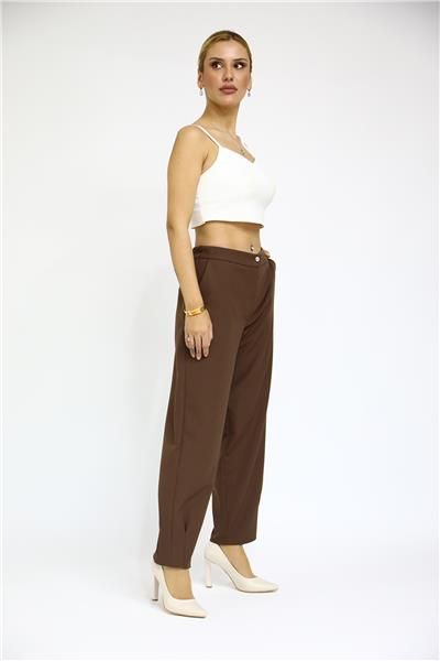 Paçası Pileli Pantolon-Kestane