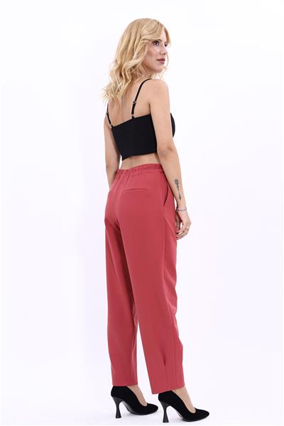 Paçası Pileli Pantolon-Kiremit