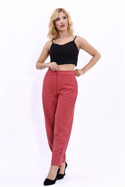 Paçası Pileli Pantolon-Kiremit