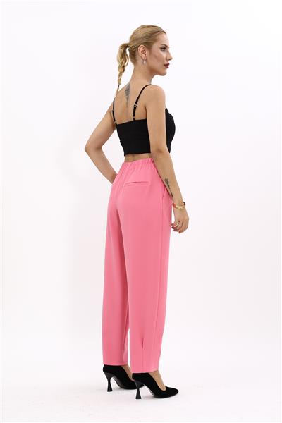 Paçası Pileli Pantolon-Pembe