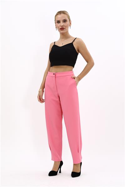 Paçası Pileli Pantolon-Pembe