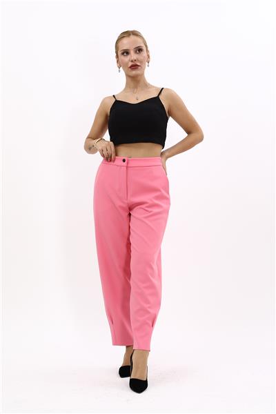 Paçası Pileli Pantolon-Pembe