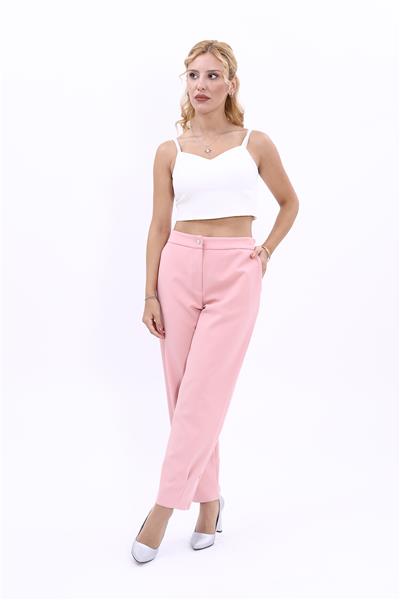 Paçası Pileli Pantolon-Pudra