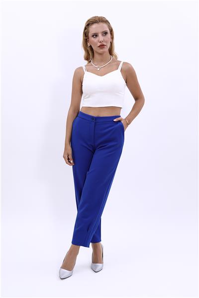Paçası Pileli Pantolon-Saks