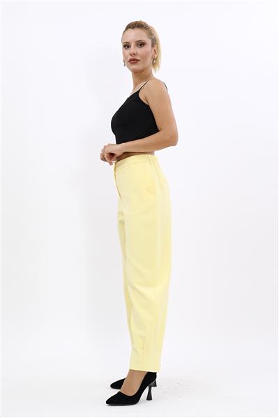 Paçası Pileli Pantolon-Sarı