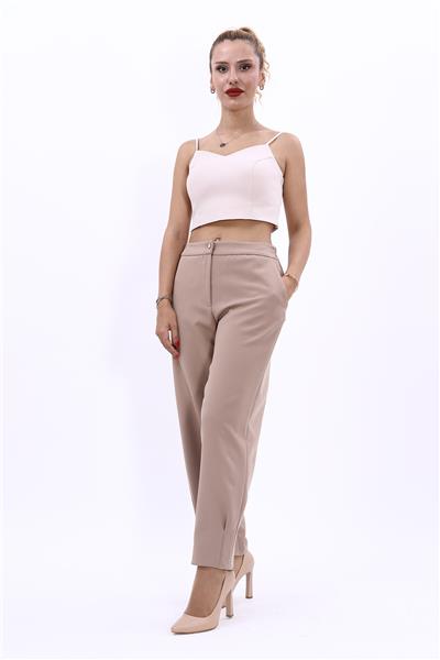 Paçası Pileli Pantolon-Taş