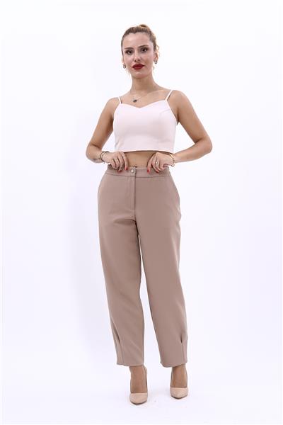 Paçası Pileli Pantolon-Taş