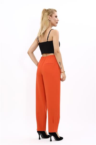 Paçası Pileli Pantolon-Turuncu