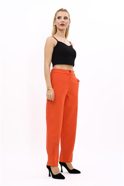 Paçası Pileli Pantolon-Turuncu