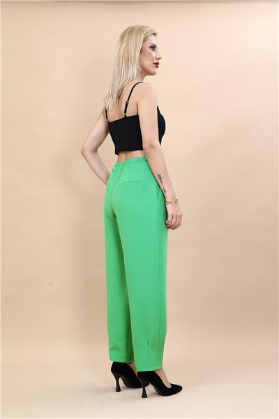 Paçası Pileli Pantolon-Yeşil