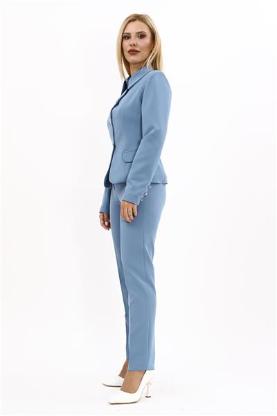 Peplum Ceket & Boru Paça Pantolon Takım-Deniz