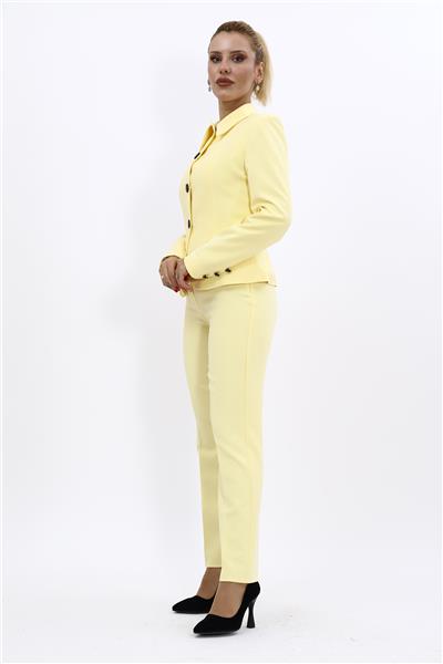 Peplum Ceket & Boru Paça Pantolon Takım-Sarı