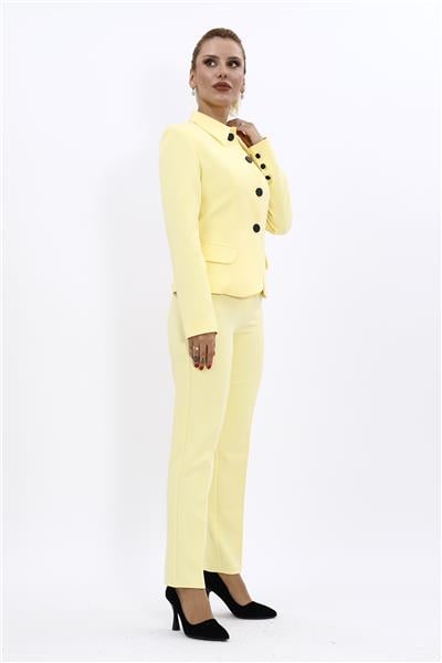 Peplum Ceket & Boru Paça Pantolon Takım-Sarı