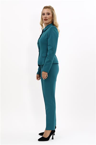 Peplum Ceket & Boru Paça Pantolon Takım-Petrol