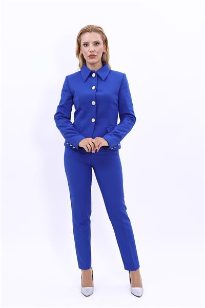 Peplum Ceket & Boru Paça Pantolon Takım-Saks