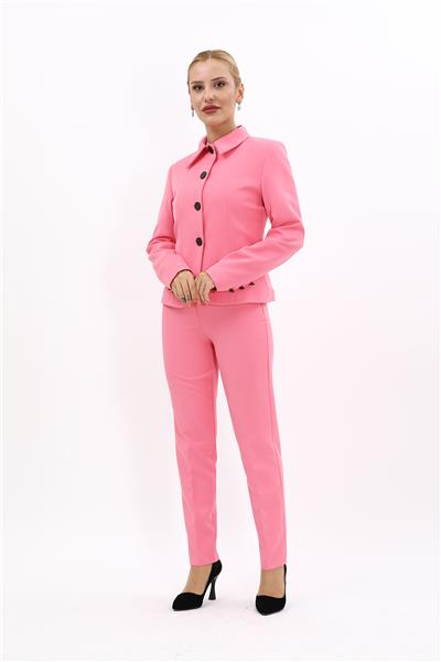 Peplum Ceket & Boru Paça Pantolon Takım-Pembe