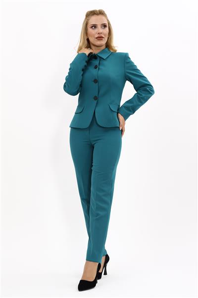 Peplum Ceket & Boru Paça Pantolon Takım-Petrol