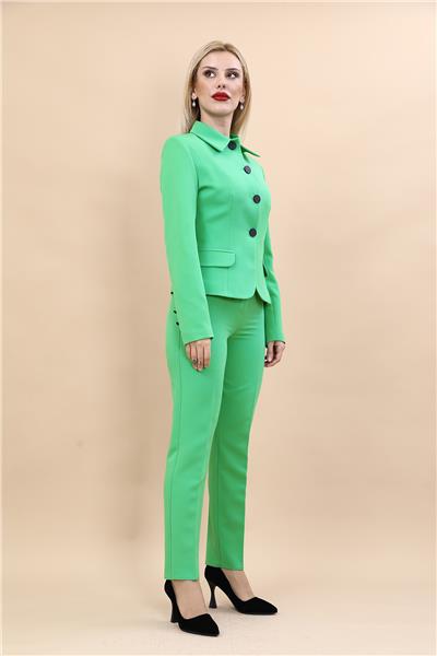 Peplum Ceket & Boru Paça Pantolon Takım-Yeşil