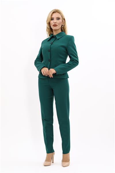 Peplum Ceket & Boru Paça Pantolon Takım-Zümrüt