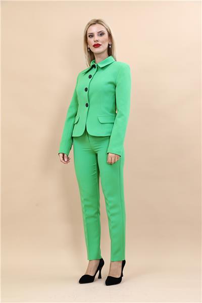 Peplum Ceket & Boru Paça Pantolon Takım-Yeşil