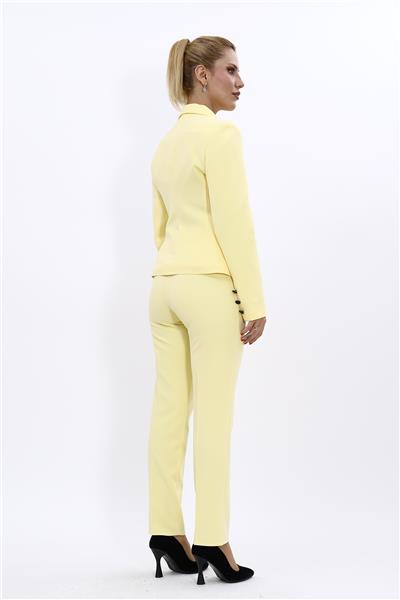 Peplum Ceket & Boru Paça Pantolon Takım-Sarı