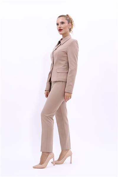 Peplum Ceket & Boru Paça Pantolon Takım-Taş