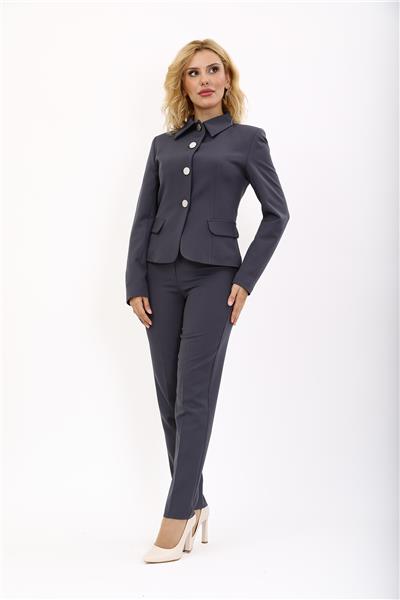 Peplum Ceket & Boru Paça Pantolon Takım-Füme