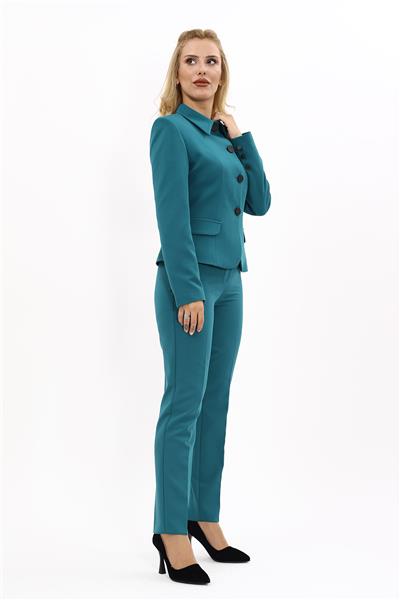 Peplum Ceket & Boru Paça Pantolon Takım-Petrol