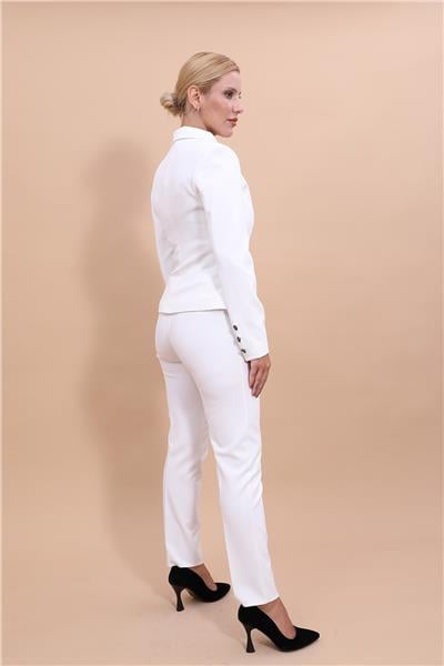Peplum Ceket & Boru Paça Pantolon Takım-Beyaz