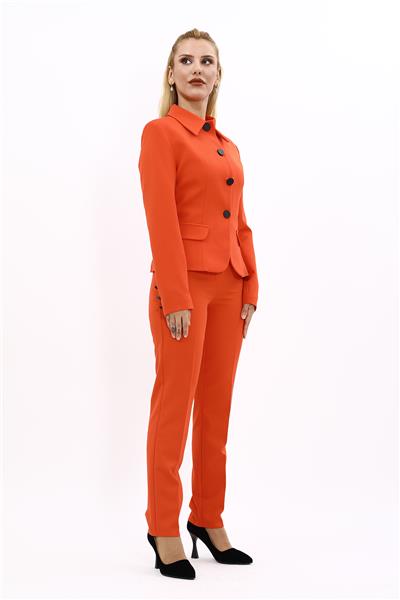 Peplum Ceket & Boru Paça Pantolon Takım-Turuncu