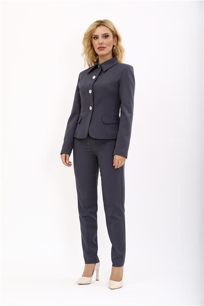 Peplum Ceket & Boru Paça Pantolon Takım-Füme