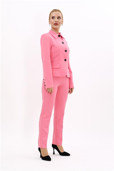 Peplum Ceket & Boru Paça Pantolon Takım-Pembe