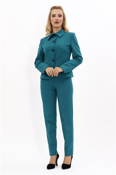 Peplum Ceket & Boru Paça Pantolon Takım-Petrol