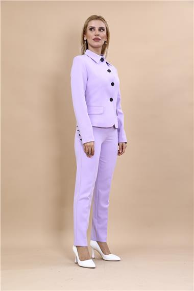 Peplum Ceket & Boru Paça Pantolon Takım-Menekşe
