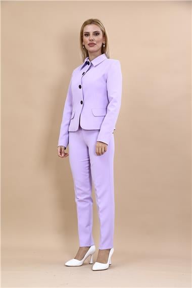 Peplum Ceket & Boru Paça Pantolon Takım-Menekşe