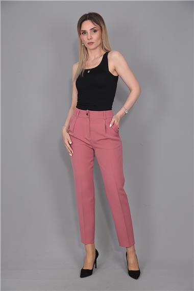 Kemerli Köprülü Dar Paça Pantolon-Gül Kurusu