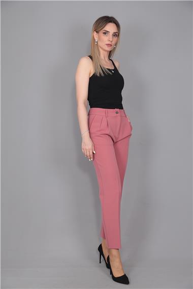 Kemerli Köprülü Dar Paça Pantolon-Gül Kurusu