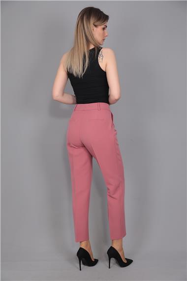 Kemerli Köprülü Dar Paça Pantolon-Gül Kurusu