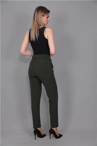 Kemerli Köprülü Dar Paça Pantolon-Haki