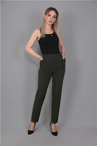 Kemerli Köprülü Dar Paça Pantolon-Haki