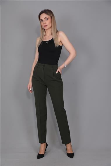 Kemerli Köprülü Dar Paça Pantolon-Haki