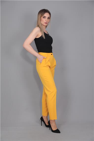 Kemerli Köprülü Dar Paça Pantolon-Hardal