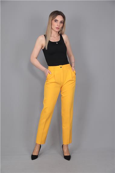 Kemerli Köprülü Dar Paça Pantolon-Hardal