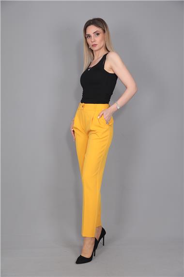 Kemerli Köprülü Dar Paça Pantolon-Hardal